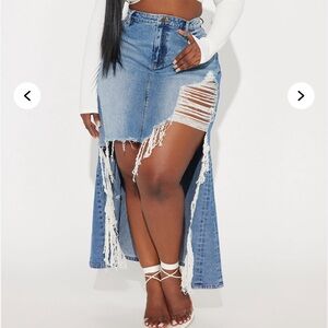 Fashion Nova Blue Distressed Maxi Skirt New w/ Tags
